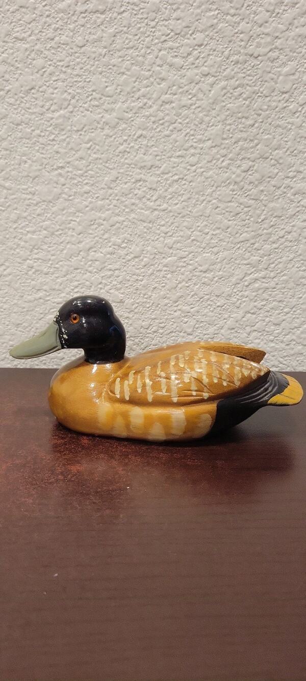 Hand Painted Wooden Duck Figurine Brown Black Animal Decor